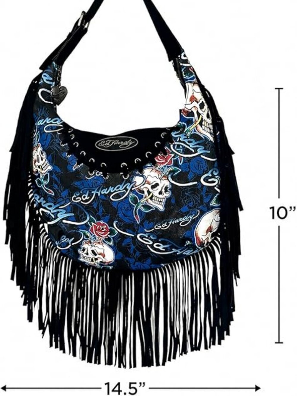 ED HARDY Skull and Rose Fringe Hobo Shoulder Bag